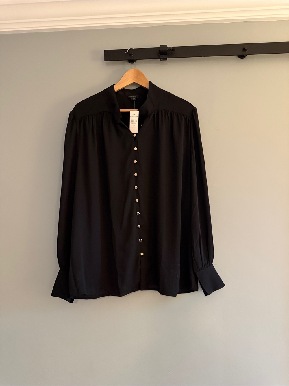 Ann Taylor women’s Black Button-Front Blouse - with gold buttons